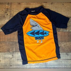 Gymboree Boys Small 5-6 Year Shark Dude w Surf Board Rash Guard Swim Suit Top